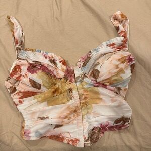 Windsor White and Pink Ruched Bustier Tank Top